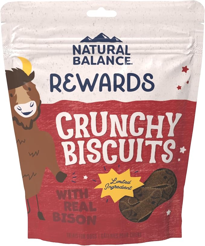 Natural Balance Rewards, Crunchy Biscuits, Bison, 14 oz | Grain-Free Dog Treats for Adult Dogs, Limited-Ingredient Recipe, Made with Real Ingredients, Great for Training