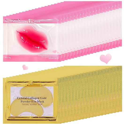 40 Pairs Lip Mask & Eye Mask, 24K Gold Gel Crystal Collagen Under Eye Patches for Puffy Eyes, Bachelorette Party Favors, Bridesmaid Gifts, Galentines Day Gifts, Bulk Mothers Day Gifts for Women