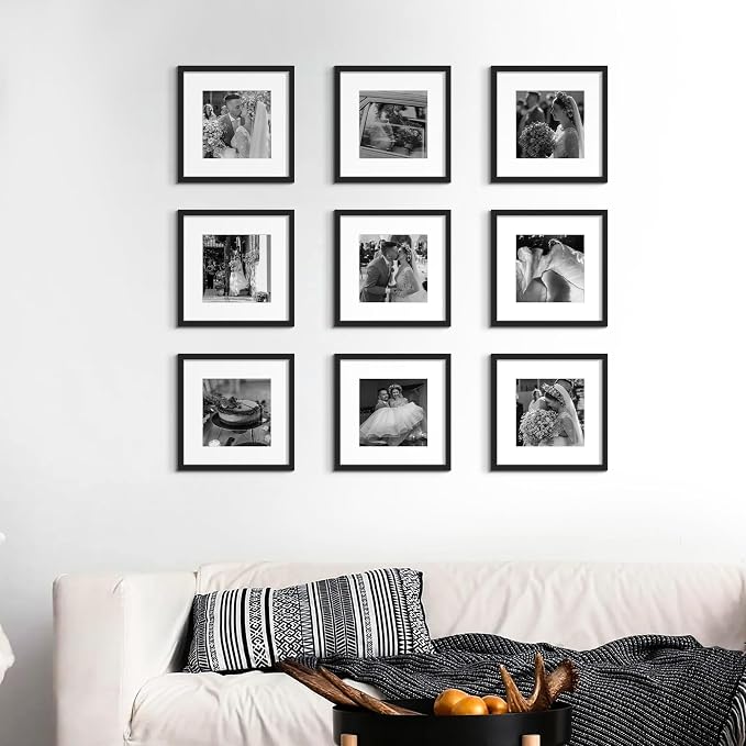 upsimples 12x12 Picture Frame, Photo Collage Wall Decor Set of 10, Black | Fit 8x8 and 12 x 12 Square Photos, Wall or Tabletop Display, For Gallery Hallway Living Room, For Christmas