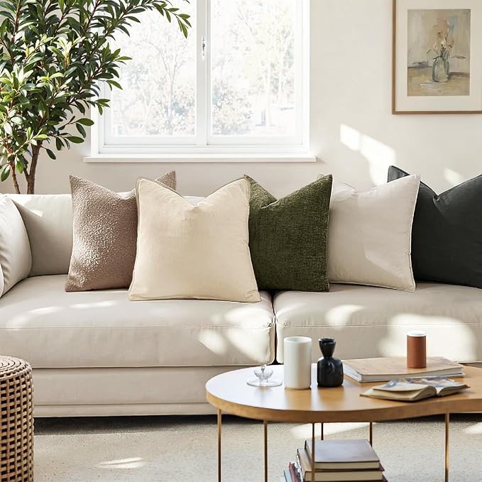 MIULEE Pack of 2 Decorative Linen Pillow Covers 18x18 Inch Beige | Boho Farmhouse Modern Accent Throw Pillows, Soft Neutral Cushion Covers, Home Decor for Sofa Couch Bed Living Room
