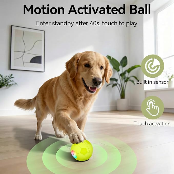 ALL FOR PAWS Interactive Dog Toy, Smart Moving Ball with 2 Play Modes, E-TPU Material, USB Rechargeable Motion-Activated Bouncing Ball for Medium Large Dogs, Automatic Rolling Keeps Dog Busy