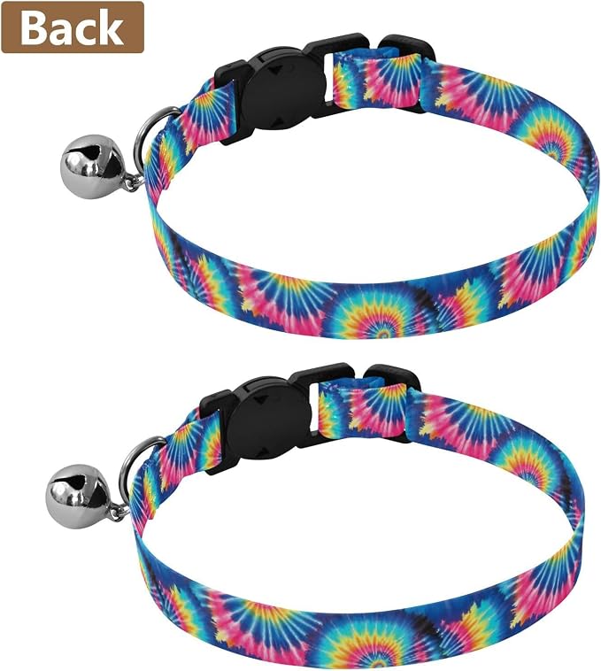 Tie Dye Black Lightweight Small Dog Collar, 2 Pack Collar with Bell for Dog Puppy