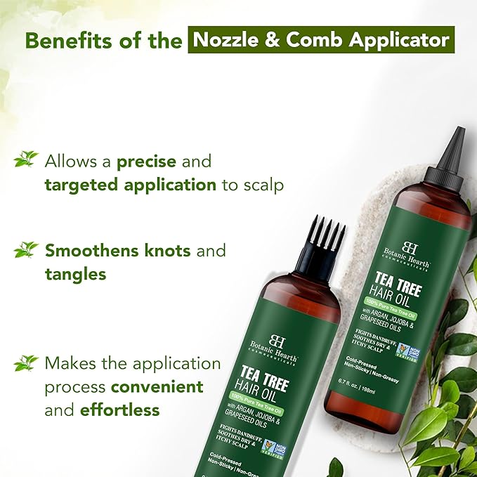 Botanic Hearth Hair Oil for Hair Growth & Hair Treatment Oils | Strengthening Dry, Frizzy, Damaged Hair & Scalp Treatment | Tea Tree Hair Oil – 6.7 Fl Oz (2 Pack)