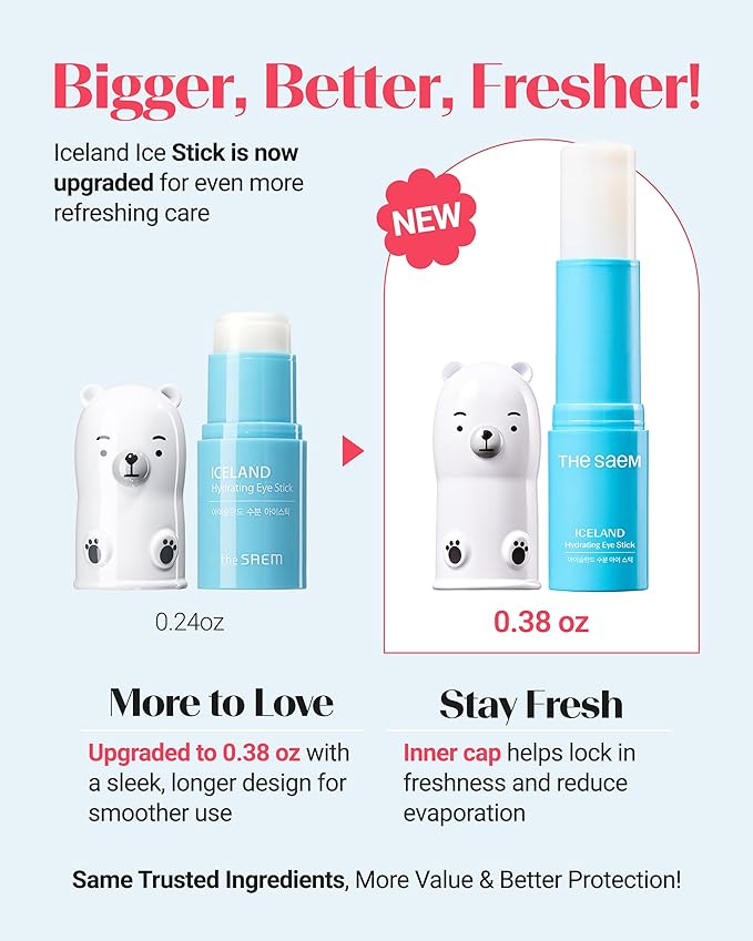 THESAEM Iceland Hydrating Eye Stick Bundle - 2 Pack (Hydrating + Collagen) 0.38 oz each - Cooling Balm for Dark Circles, Puffiness & Wrinkles - Under Eye Treatment with Niacinamide & Collagen