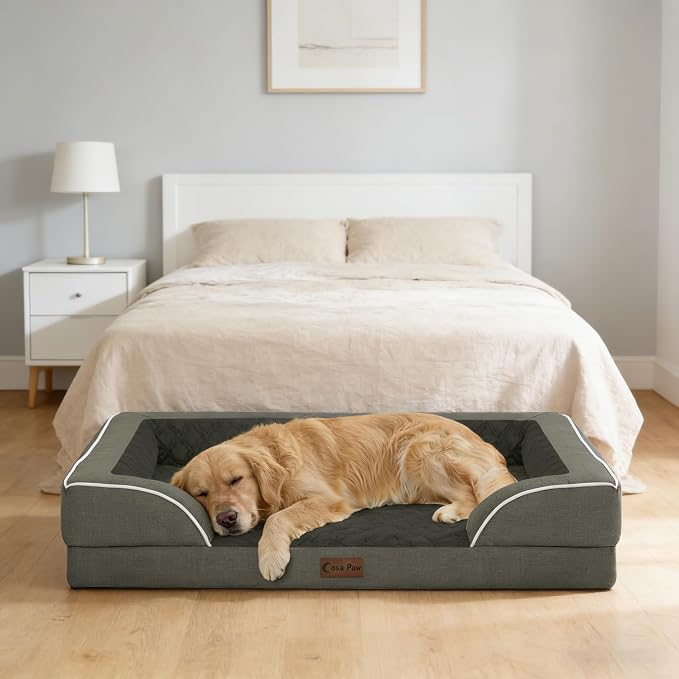 Orthopedic Dog Bed for Extra Large Dogs, 48x30in, Dark Green | Orthopedic Foam Relieves Joint Pressure, Bolsters Supports Head And Neck, Washable Cover, Non-Slip Bottom