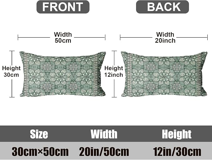 Boho Throw Pillow Covers 12x20 inch Set of 2,Soft Pillowcases Bohemia Carpet Printing Pattern Decorative Sofa Living Room Bed Rectangle Pillow Case Cushion Cover-Green Flower