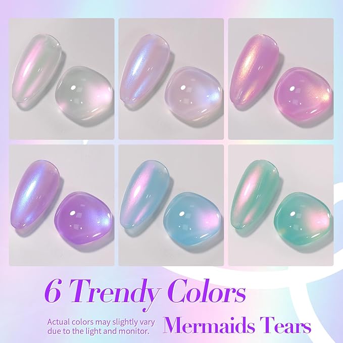Born Pretty Pearl Nail Polish Set, 6 Colors Ombre Pearl Shimmer White Pink Purple Mermaid Nail Polish Quick Dry Spring Summer Finger Shell Glitter Nail Lacquer Set