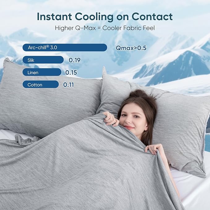 Elegear Arc-Chill 3.0 Cooling Blankets for Hot Sleepers, King Size, Grey | Q-Max>0.5 Cooling Fabric, Absorbs Heat to Keep Body Cool, Breathable Summer Blankets for Night Sweats & Menopause, 108"x90"