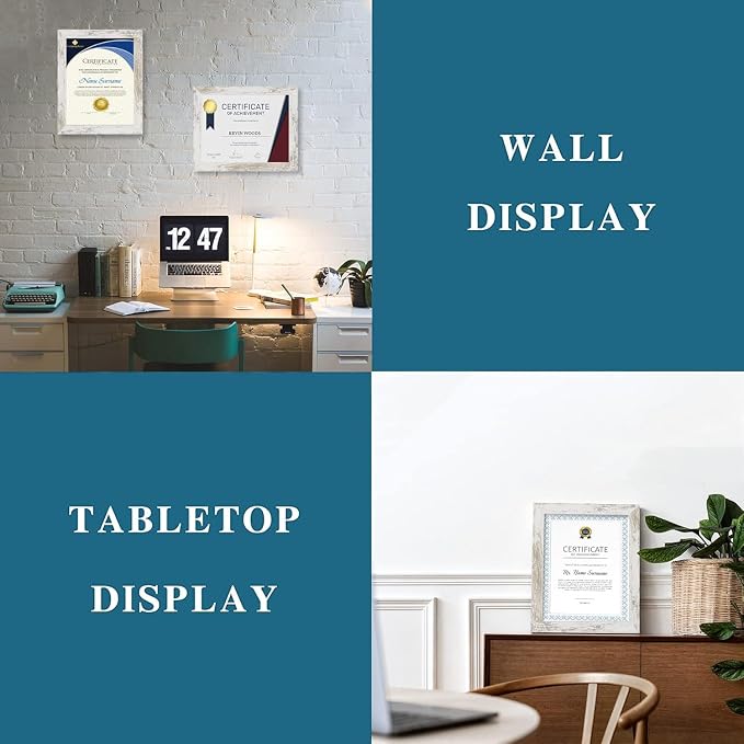 Hongkee 8.5 x 11 Picture Frame Set of 4, Made of Glass and Multicolour Certificate & Diploma Frame, 8.5 by 11 Photo for Wall or Tabletop - Display Picture 6x8 with Mat or 8.5x11 Without Mat