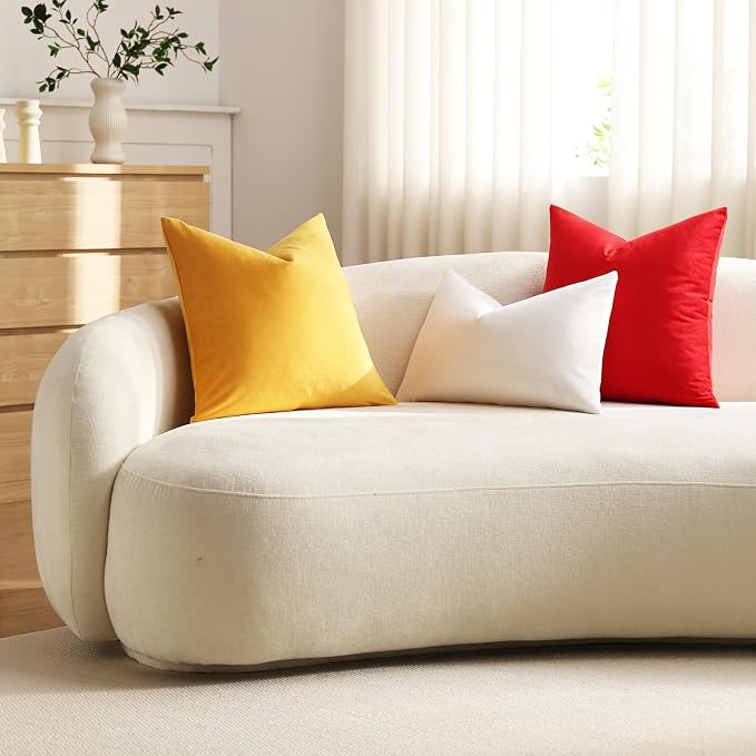 Lumbar Pillow Covers 12x20 Ivory White: Pack of 2 Cozy Soft Velvet Rectangular Modern Luxury Decorative Throw Pillow Cases for Sofa Couch Living Room Bed Home Decor