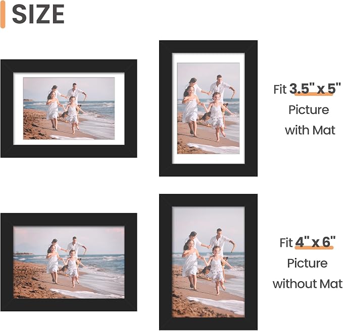 upsimples 4x6 Picture Frame, Photo Collage Wall Decor Set of 10, Black | Small Frame Fit 3.5x5 and 4 x 6 Photos, Wall or Tabletop Display, For Gallery Hallway Living Room, For Christmas Mother's Day