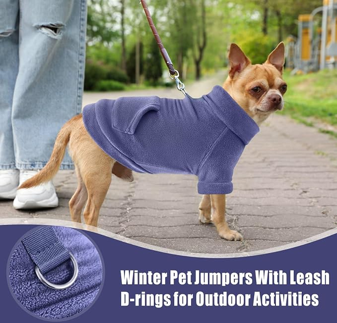 Idepet Fleece Sweater 2 Pack,Turtleneck Sweatshirt Pet Clothing | Winter Dog Clothes,Stretchy,Small Coat,Cat Apparel,with Leash Ring,for Small Medium Dogs Cats,with Pocket