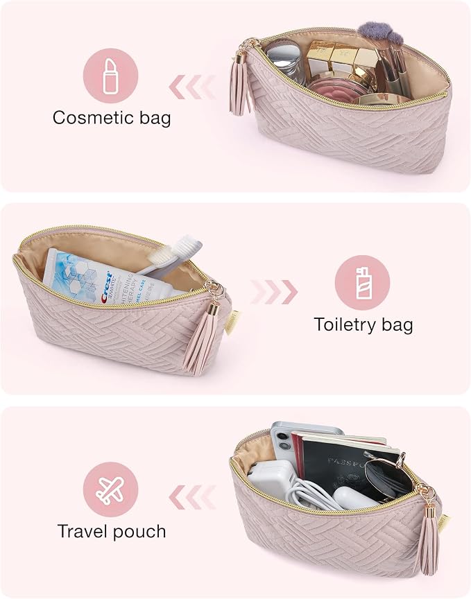 BAGSMART Small Makeup Bag, Elegant Cosmetic Pouch with Tassel, Soft Water-Resistant Travel Organizer for Women, Cosmetics & Everyday Essentials