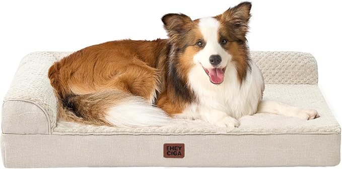 EHEYCIGA XL Dog Bed Memory Foam for Crate, Extra Large Dog Bed Orthopedic with Washable Removable Cover, Waterproof Pet Sofa Couch XLarge Size Dogs, 41x27x6.5, Beige | Washable Removable Cover, Waterproof Flat Pet Sofa Couch with Nonskid Bottom, 41x27x6.5