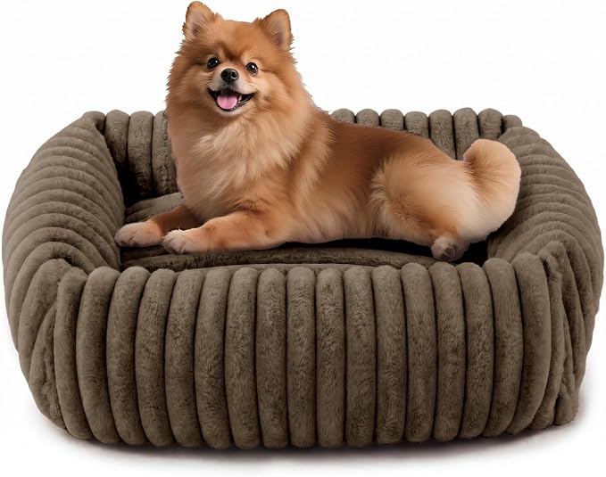 FURTIME Dog Bed for Small Medium Dog, Washable Orthopedic Pet Bed with Removable Cover, Rectangle Soft Calming Sleeping Puppy Bed Durable Pet Cuddler with Anti-Slip Bottom, Coffee, M (25"x21"x7")