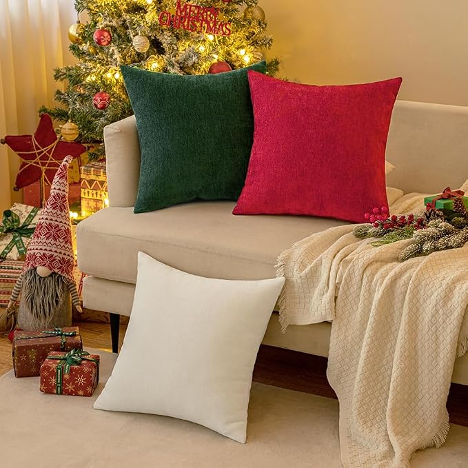 MIULEE Pack of 2 Red Decorative Pillow Covers 20x20 Inch | Soft Chenille Couch Throw Pillows Farmhouse Cushion Covers for Home Decor Sofa Bedroom Living Room