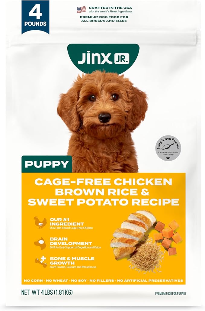 Jinx Puppy Dry Dog Food - Real Chicken, Brown Rice & Sweet Potato, 4lb | Premium Puppies Food with DHA, Protein & Calcium for Brain Health - Probiotics for Digestive Support - No Fillers