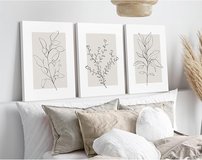 Youillne Neutral Botanical Prints Wall Art Decor Plant Minimalist Canvas Pictures Vintage Beige Wall Art Modern Farmhouse Line Poster Boho Abstract Painting Artwork for Bedroom 24x36 Inch Set of 3