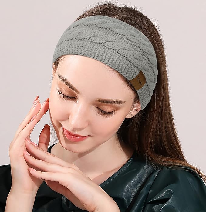 Loritta 2 Pack Headbands for Women Winter Warm Cable Knit Ear Warmer Thick Head Wrap Fuzzy Fleece Lined Gifts