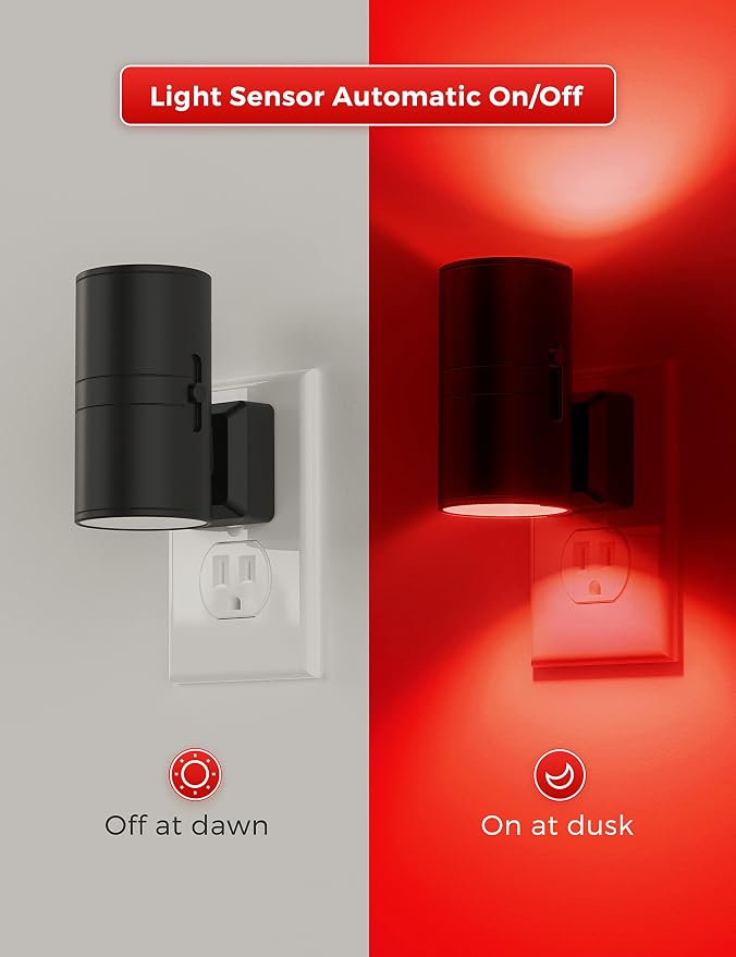 4 X Red Night Light, LOHAS Night Light Plug in with Dusk to Dawn Sensor, 0-100LM, Adjustable Brightness, Sleep Aid Red, Dimmable Night Lights for Home Decor, Bathroom, Hallway, Bedroom, Kids Room