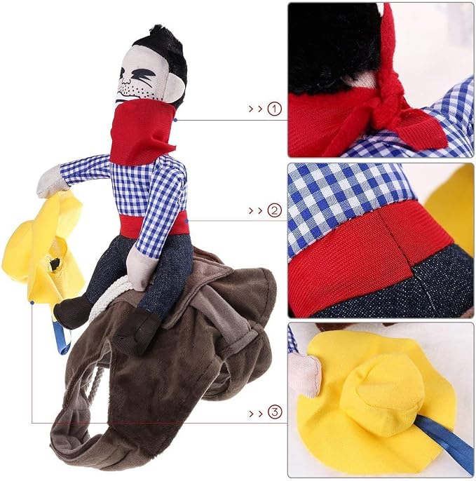 Cowboy Rider Dog Costume for Dogs Outfit Knight Style with Doll and Hat Pet Costume (M)