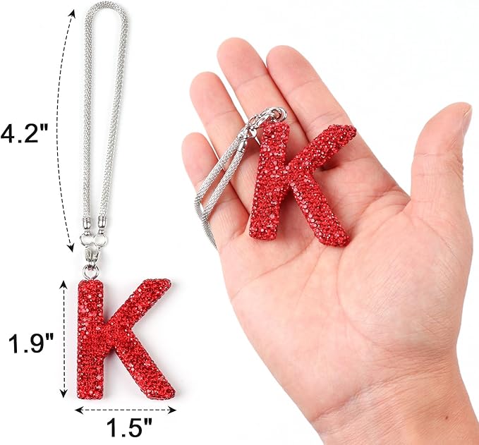 Red Rear View Mirror Hanging Accessories, Crystal Diamond Rhinestone Car Ornament Letter K, Cute Lucky Rhinestone Car Accessories for Women (Red,K)