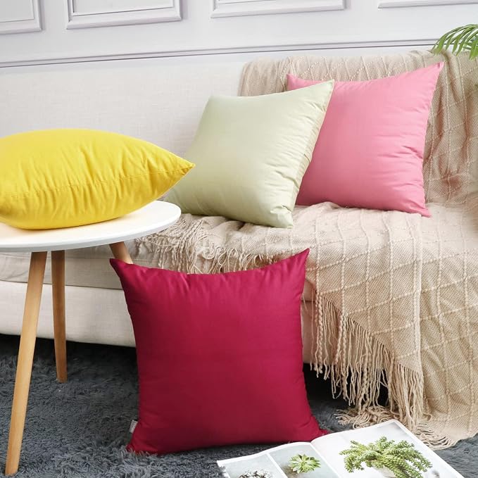 4-Pack 100% Cotton Comfortable Solid Decorative Throw Pillow Case,Thmyo Square Cushion Cover Pillowcase Sublimation Blank Pillow Covers DIY Throw Pillowcase for Sofa(16x16 inch/ 40x40cm,Lemon Yellow)