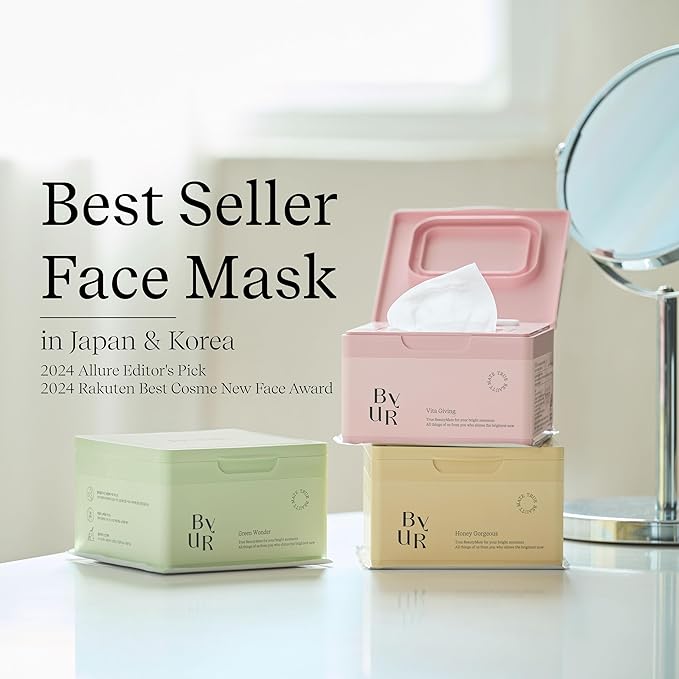 ByUR Green Wonder Daily Aqua Serum Mask (30 Count) Hydrating Moisturizing Face Mask, Soothing & Redness Treatment, Centella & Tea Tree, Sensitive & Dry Skin, Pore Tightening, Vegan K-Beauty Skincare