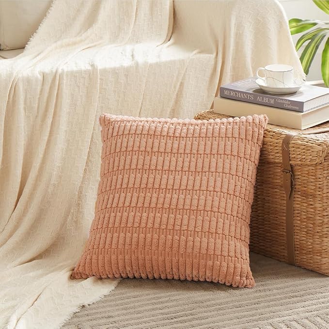 Fancy Homi 4 Packs Decorative Throw Pillow Covers for Living Room Couch Bed, Modern Farmhouse Boho Home Décor Accent Cushion Case, 24" x 24", Peach