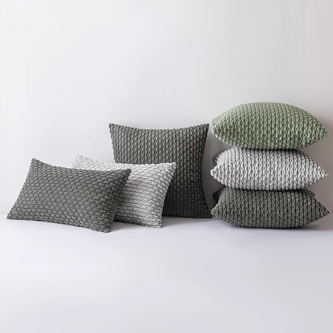 MIULEE Lumbar Decorative Throw Pillow Covers 12x20 Dark Grey Corduroy | Textured Striped Pack of 2 Striped Pillow Covers Modern Farmhouse Home Decor for Couch Bed Sofa Living Room