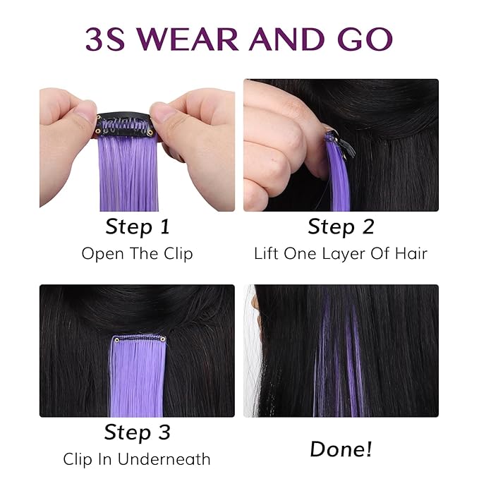 IDN BEAUTY 12PCS Colored Clip in Hair Extension Straight Synthetic Hair Pieces Blue