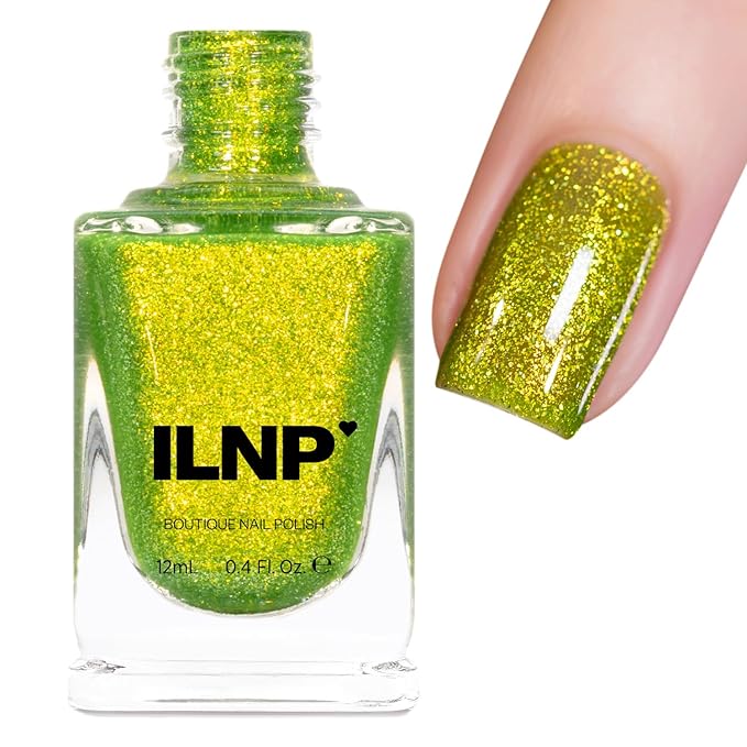 ILNP Willow - Lively Lime Green Shimmer Nail Polish, Chip Resistant Manicure, Non-Toxic, Vegan, Cruelty Free, 12ml