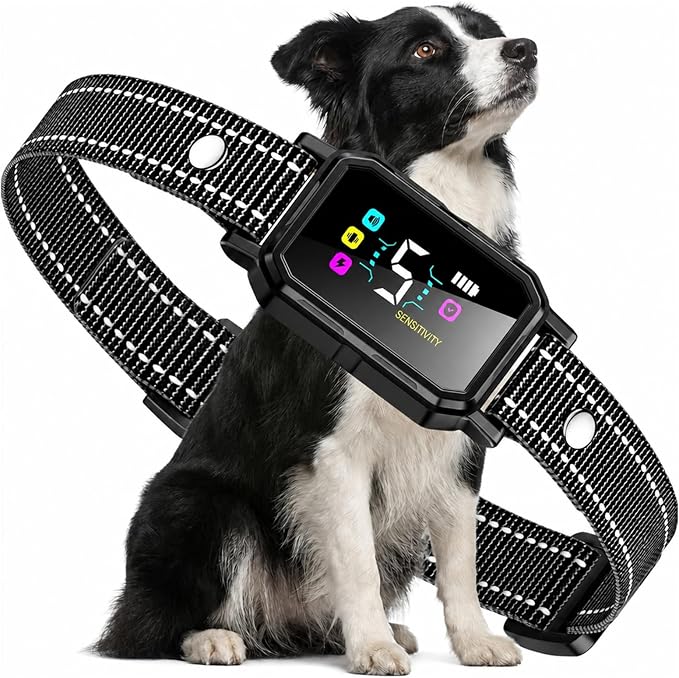 Dog Bark Control Collar for Large Medium Small Dogs 8-120 lbs, Smart Anti Barking Device with 5 Training Modes, Adjustable Sensitivity, Beep Vibration Static, Color: Midnight Black