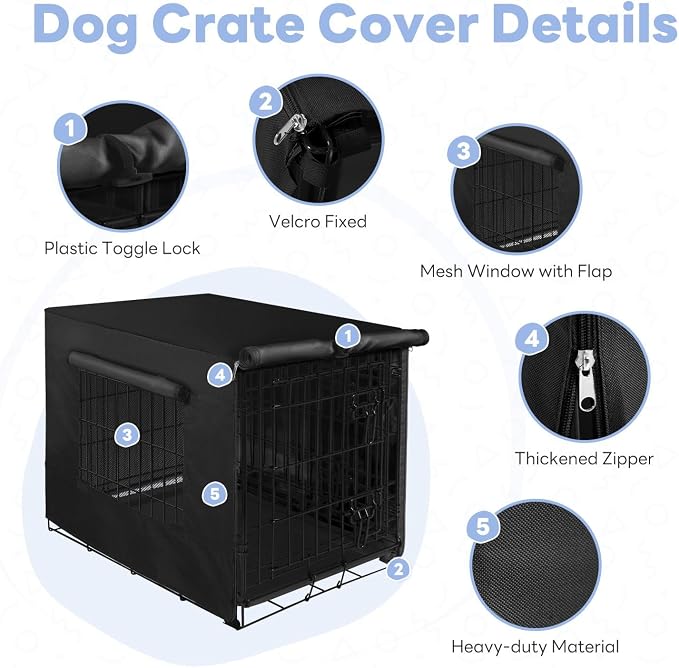 Seiyierr Dog Crate Cover, Dog Kennel Cover Universal Fit for 24 Inch Wire Dog Crate, Lightweight 600D Polyester Fabric with Double Door, Dog Enclosure Covers, Pet Crate Covers, Black