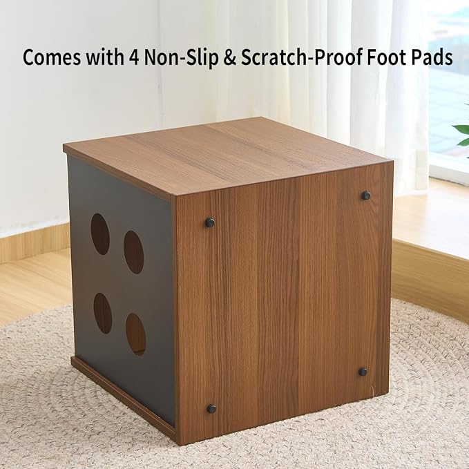 Wooden Indoor Cat House Suitable for Pets Under 66 Lbs, for Large Cats, Sturdy & Durable Semi-Enclosed Cat Bed Condo with Removable Washable Plush Cushion,Easy Video Assembly