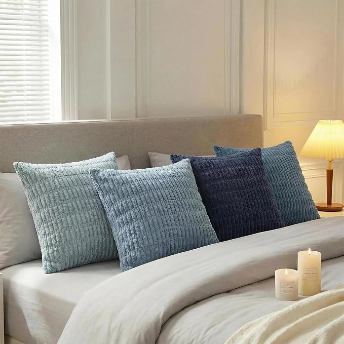 Fancy Homi 4 Packs Decorative Throw Pillow Covers for Living Room Couch Bed, Modern Farmhouse Boho Home Décor Accent Cushion Case, 18" x 18", Blue Series