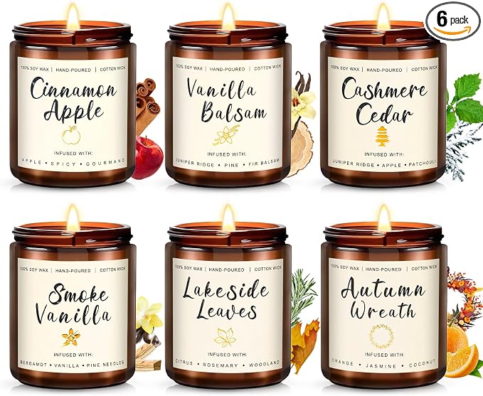 Candles for Home Scented, 6 x 7.1 oz Soy Wax & 150 Hours Long Lasting Fall Candles, Gifts for Women Birthday Thanksgiving Day Merry Christmas