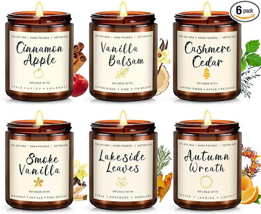 Candles for Home Scented, 6 x 7.1 oz Soy Wax & 150 Hours Long Lasting Fall Candles, Gifts for Women Birthday Thanksgiving Day Merry Christmas
