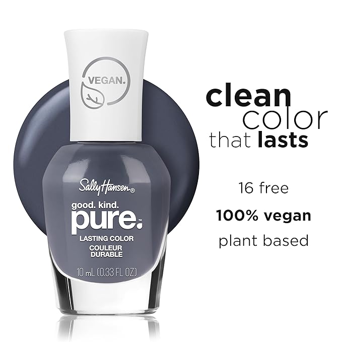 Sally Hansen Good. Kind. Pure. Nail Polish | Plant-Based, Vegan, 16-Free Formula | Opaque, Shiny | 395 Nightfall | Grey Navy Nail Color