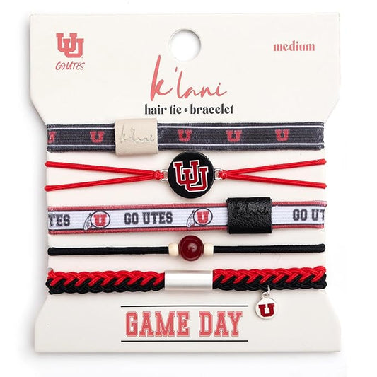 K'lani Game Day Hair Tie Bracelets – 5-Pack Stretchy No-Crease Hair Ties & Stylish Bracelets – Team Color Accessory for Hair or Wrist - Utah, Large