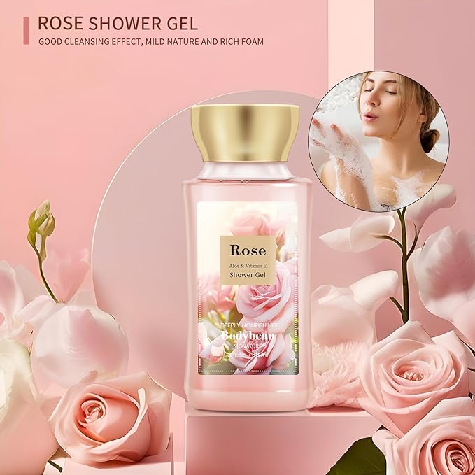 Mother's Day Rose Spa Gift Set - 2PCS Luxury Bath and Body Kit for Women with Body Lotion & Body Mist - Portable Travel Size Self Care Gift for Mom, Wife, or Her