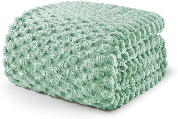 Exclusivo Mezcla 3D Fleece Queen Size Blanket for Bed, Sage Green | Extra Soft Fuzzy Plush Lightweight Bed Blankets, Cozy Fluffy Decorative Blankets for All Seasons, 90x90 Inches