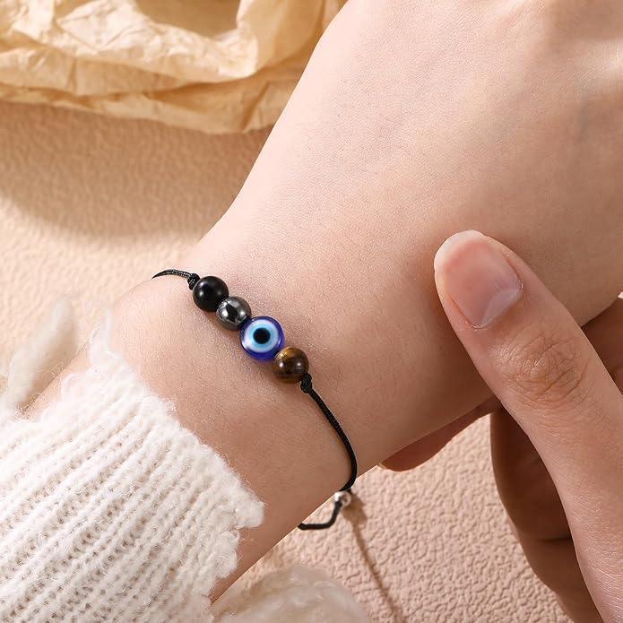 Korotho Empath Protection Bracelet Empath Bracelets Gifts for Her Natural Healing Crystal Beaded Bracelet, Tourmaline, Amethyst, Hematite, Rose Quartz, Jewelry for Best Friends Daughter Mom