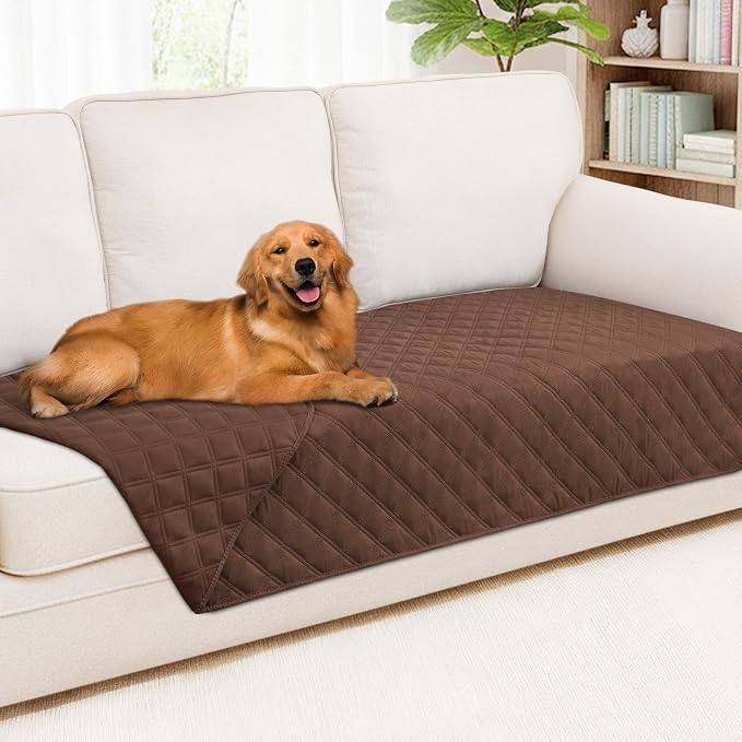 Smiry Waterproof Reversible Pet Couch Covers for Dogs | Pet Friendly, Soft Fabric, Washable Sofa Furniture Protector for Dogs Cat Kids, Checkered (40"x90", Brown/Brown)