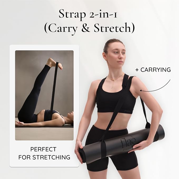 Arch-shaped Yoga Mat, Eco PU Rubber, Non-Slip Exercise Mat for Yoga, Pilates, Home Workout & Stretching with Carry/Stretch Strap & Motivational Design