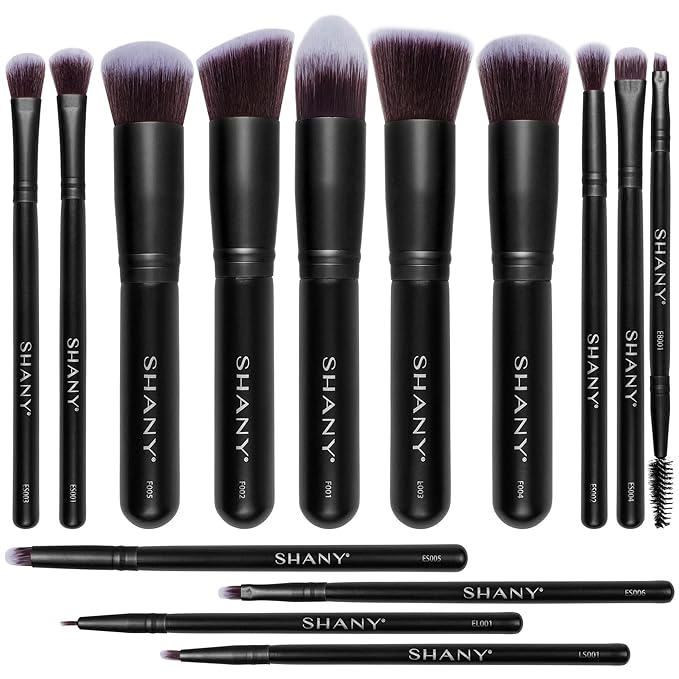 SHANY Makeup Brushes - Black Bombshell - 14-Piece Brush Set – Foundation Powder Concealers Eye Shadows Makeup brushes - Complete Kabuki Makeup Brush Set in Black - 14 PCS