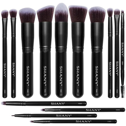 SHANY Makeup Brushes - Black Bombshell - 14-Piece Brush Set – Foundation Powder Concealers Eye Shadows Makeup brushes - Complete Kabuki Makeup Brush Set in Black - 14 PCS