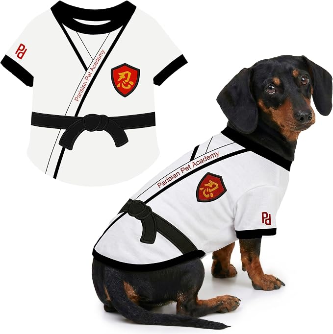 Parisian Pet Dog Karate Academy Shirt - Embroidered Pet Vest - 100% Cotton & Polyester Doggy Shirt - Lightweight Pet Clothes - Sleeved Puppy Costume - Funny Shirts for Large Dogs - XL