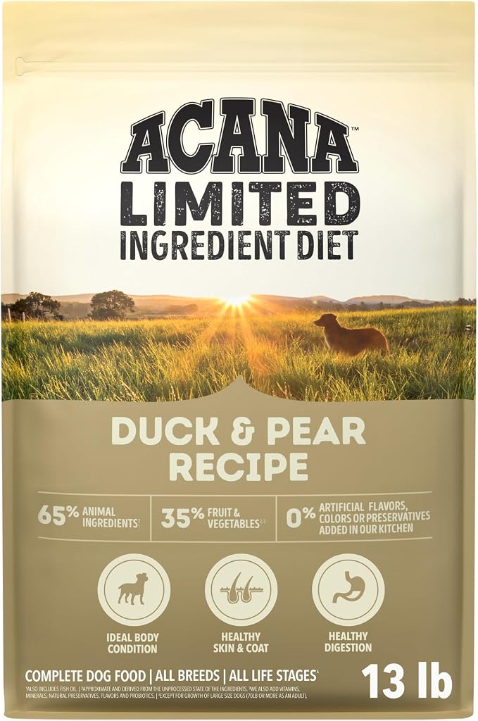 ACANA Singles Limited Ingredient Dry Dog Food Duck & Pear 13lb Bag | Grain Free, Made in the USA, Limited Ingredient, Global Quality Ingredients, For Sensitive Stomachs