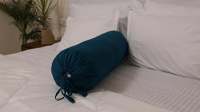Saffron HANDICRAFTS Bolster Pillow Cover ,Cotton with Draw String Closure Easy to Removable n Washable 8" Diameter c 24 " Long (20 cm x 60 cm) (Teal Blue)